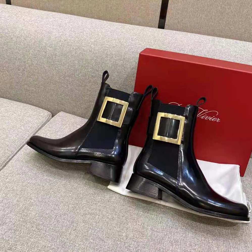 Roger Vivier Tres Vivier Metal Buckle Chelsea Booties in Leather for Women