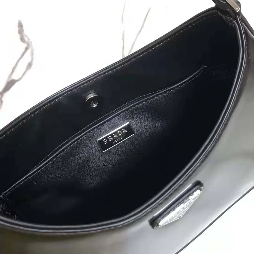 Prada Cleo Brushed Leather Shoulder Bag in Black