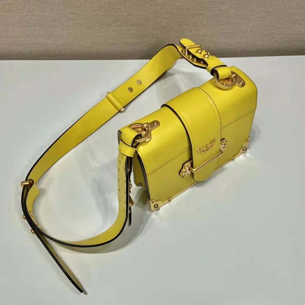 Prada Woen Cahier Leather Bag in Yellow