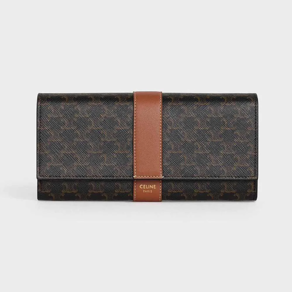 Celine Large Flap Wallet in Triomphe Canvas and Lambskin for Women Celine Large Flap Wallet in Triomphe Canvas and Lambskin for Women