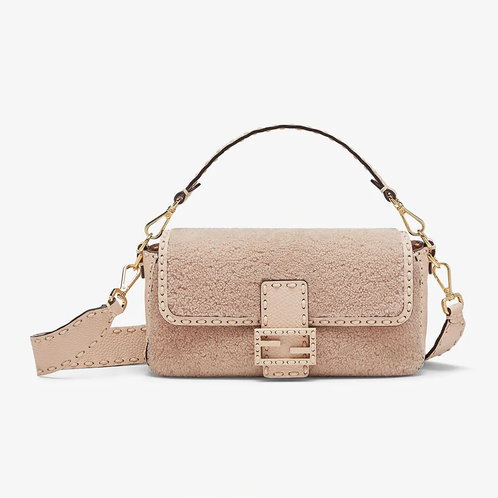 Fendi Baguette Pink Sheepskin Bag for Women