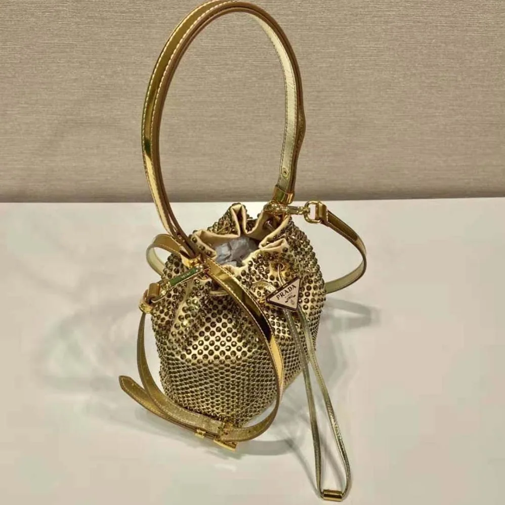 Prada Satin Mini-Bag with Crystals for Women in Gold Prada Satin Mini-Bag with Crystals for Women in Gold