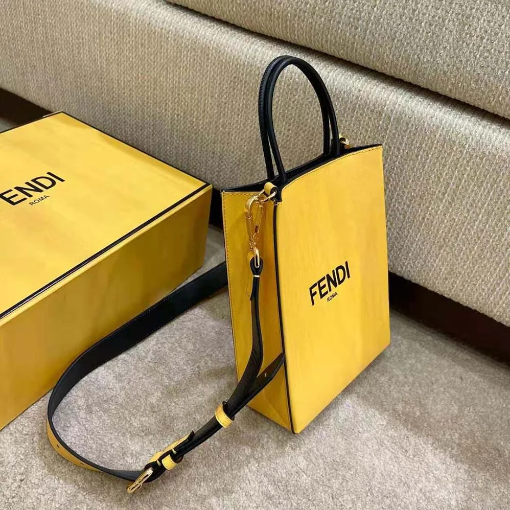 Fendi Fendi Pack Small Shopping Bag Yellow Leather Bag for Men
