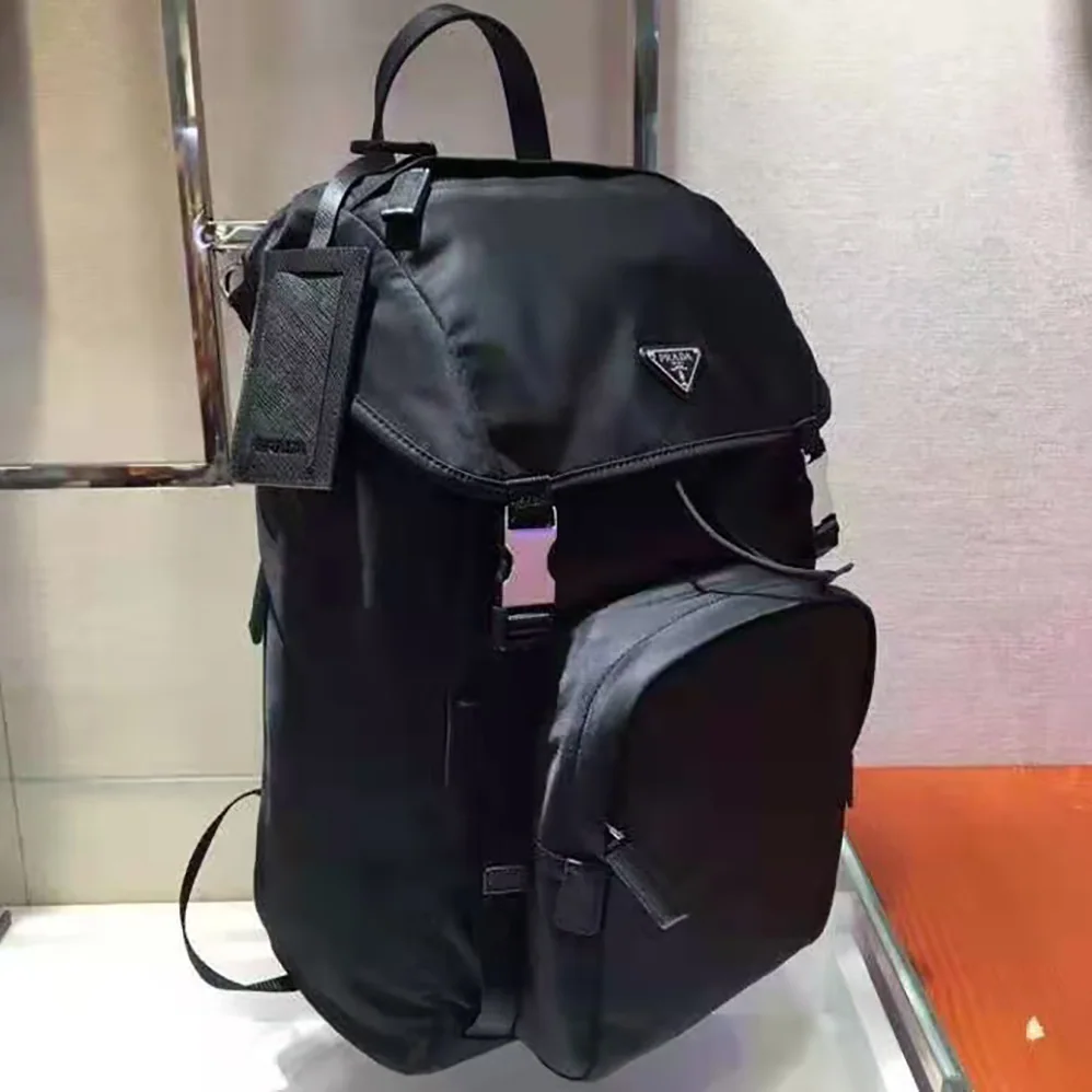 Prada Re-Nylon and Saffiano Leather Backpack for Men in Black