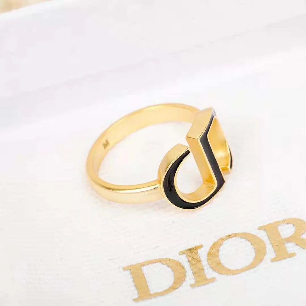 Dior Petit CD Ring Gold-Finish Metal and Black Lacquer for Women Dior Petit CD Ring Gold-Finish Metal and Black Lacquer for Women