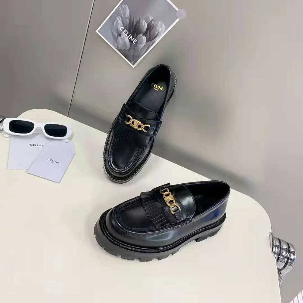 Celine Margaret Loafer with Triomphe Chain in Polished Bull for Women in Black Celine Margaret Loafer with Triomphe Chain in Polished Bull for Women in Black