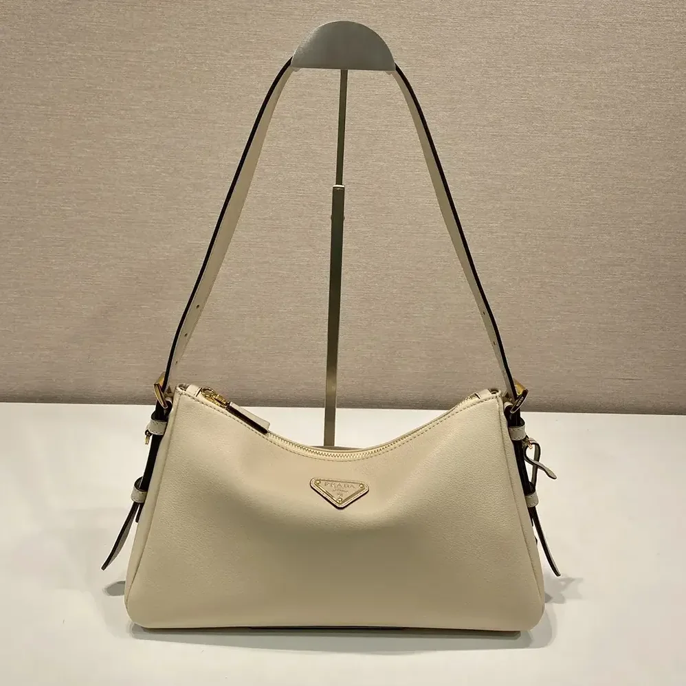 Prada Aimée Medium Leather Shoulder Bag for Women in Sandy Prada Aimée Medium Leather Shoulder Bag for Women in Sandy