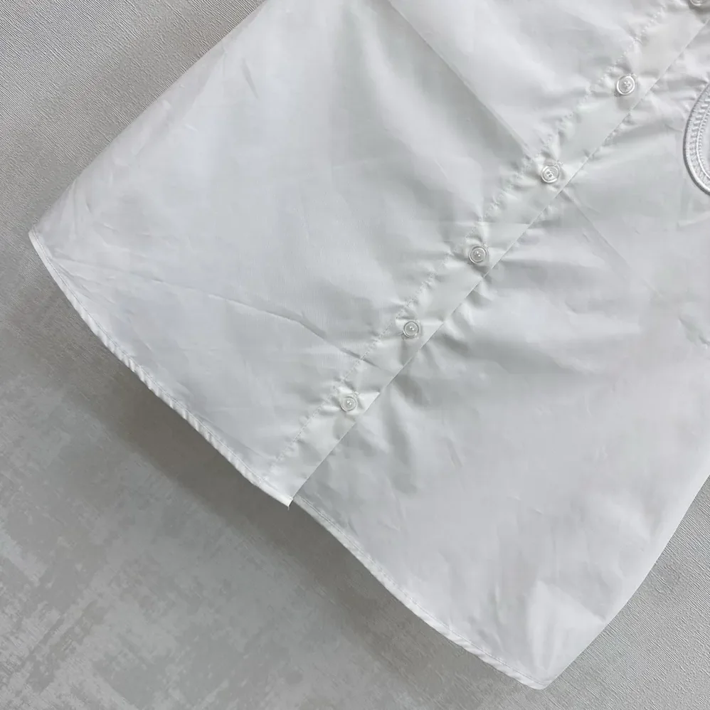Dior Médaillon Embroidered Short-Sleeved Blouse White Cotton Poplin for Women