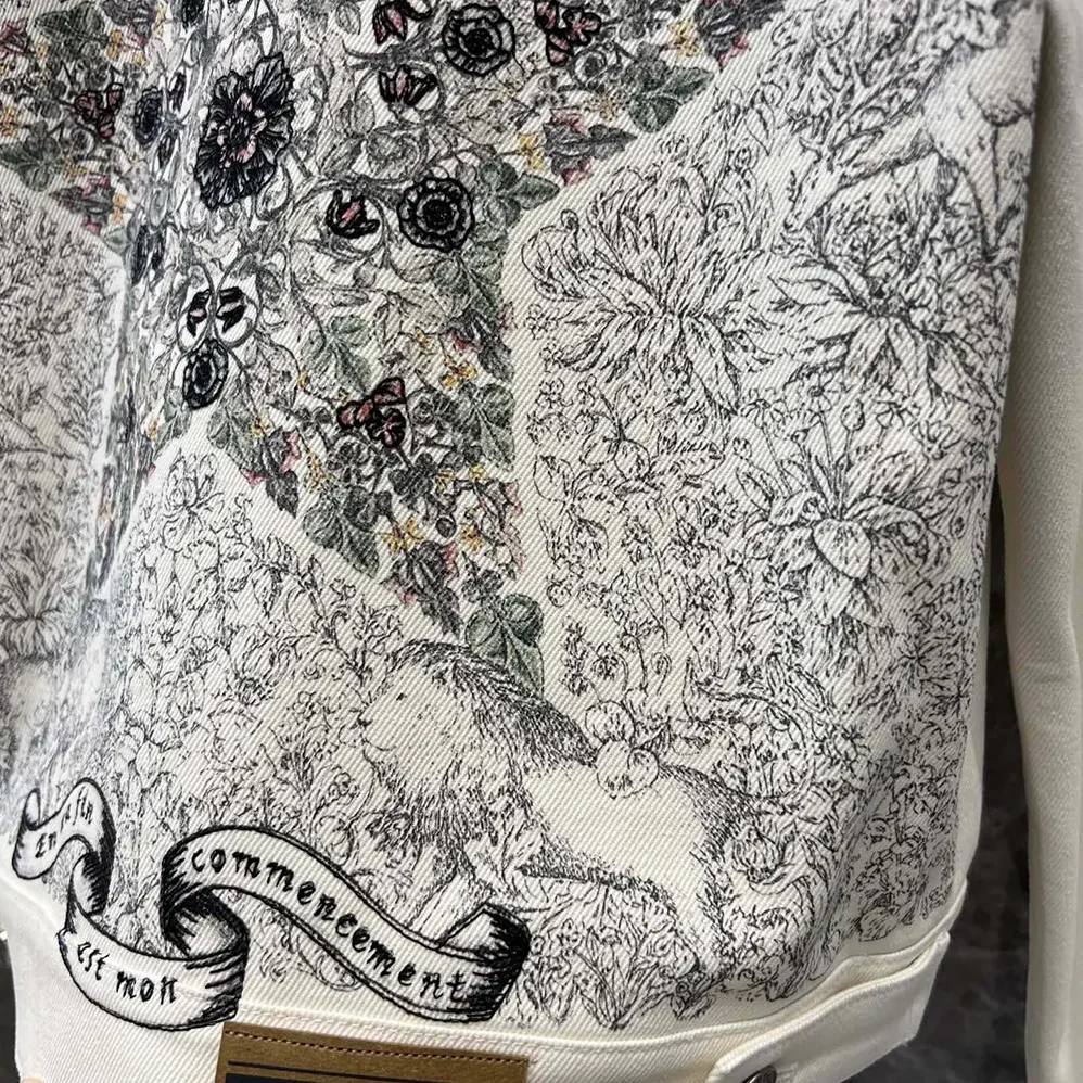 Dior Jacket White Cotton Denim with Gold-Tone Dior Around the World Motif for Women Dior Jacket White Cotton Denim with Gold-Tone Dior Around the World Motif for Women