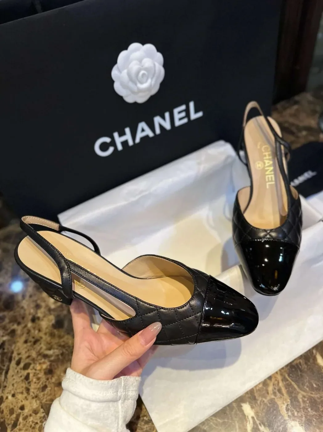 Chanel Patent Slingback Pumps Black Chanel Patent Slingback Pumps Black