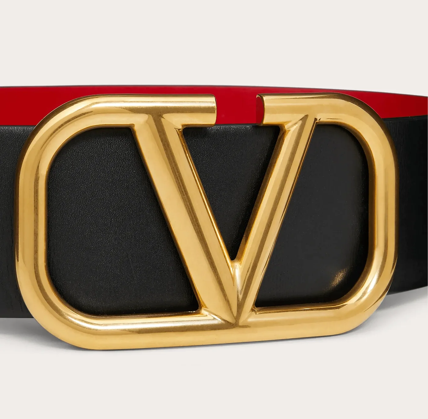 V Gold Buckle Leather Belt