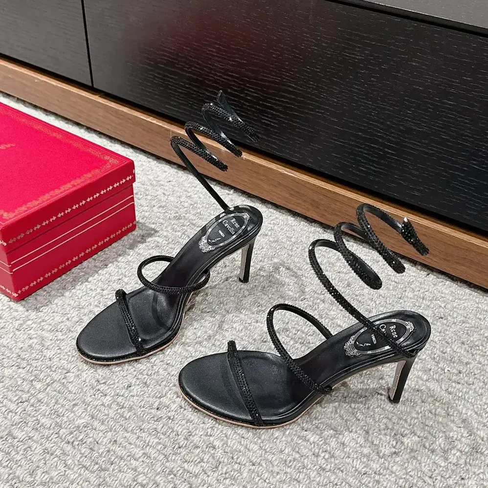 Rene Caovilla Cleo Black Sandal 80 for Women