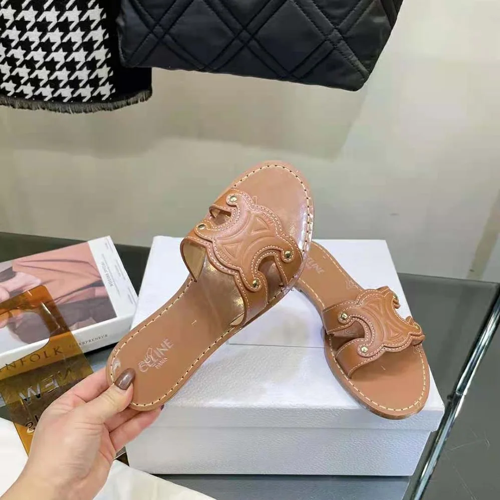 Celine Triomphe Mule in Calfskin for Women in Tan Celine Triomphe Mule in Calfskin for Women in Tan