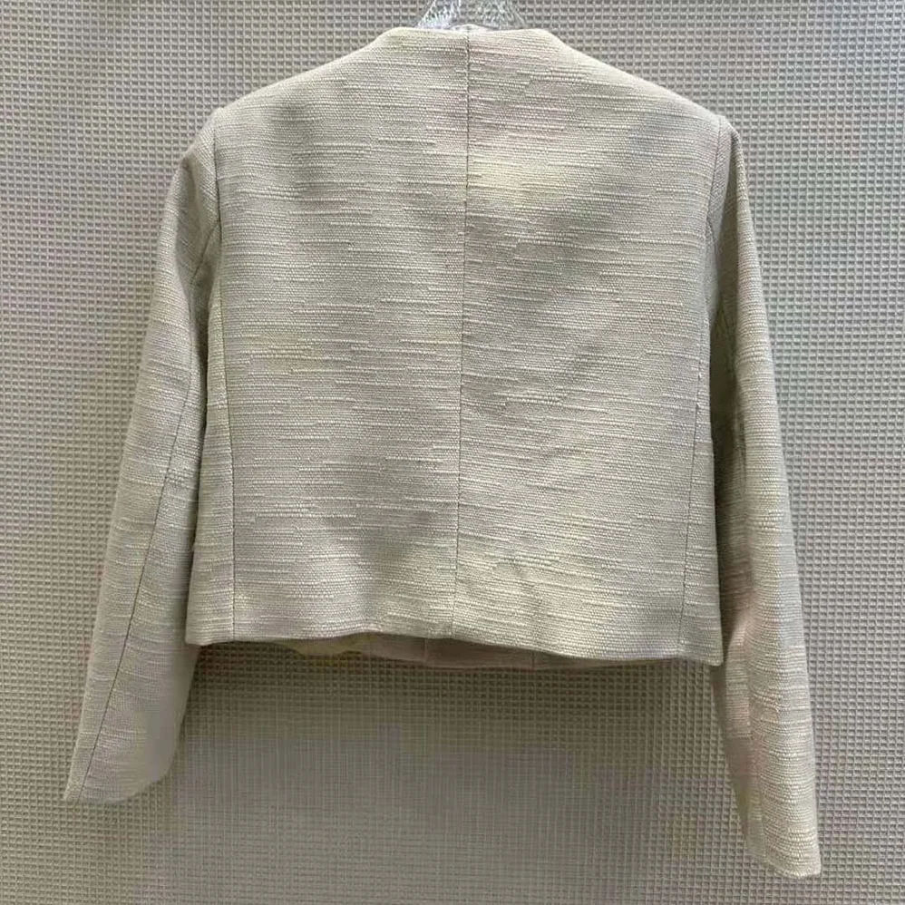 Celine Cropped Military Jacket in Silk Rush for Women in Beige
