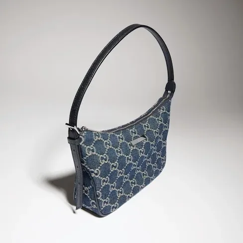 Gucci Lady Lunetta Small Shoulder Bag / Dark Blue Denim Palladium Hardware