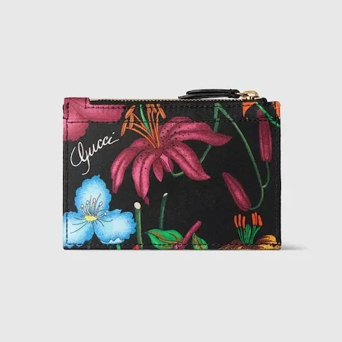 Gucci Marmont Zip Key Pouch in Black/ Multicolor Gold Hardware