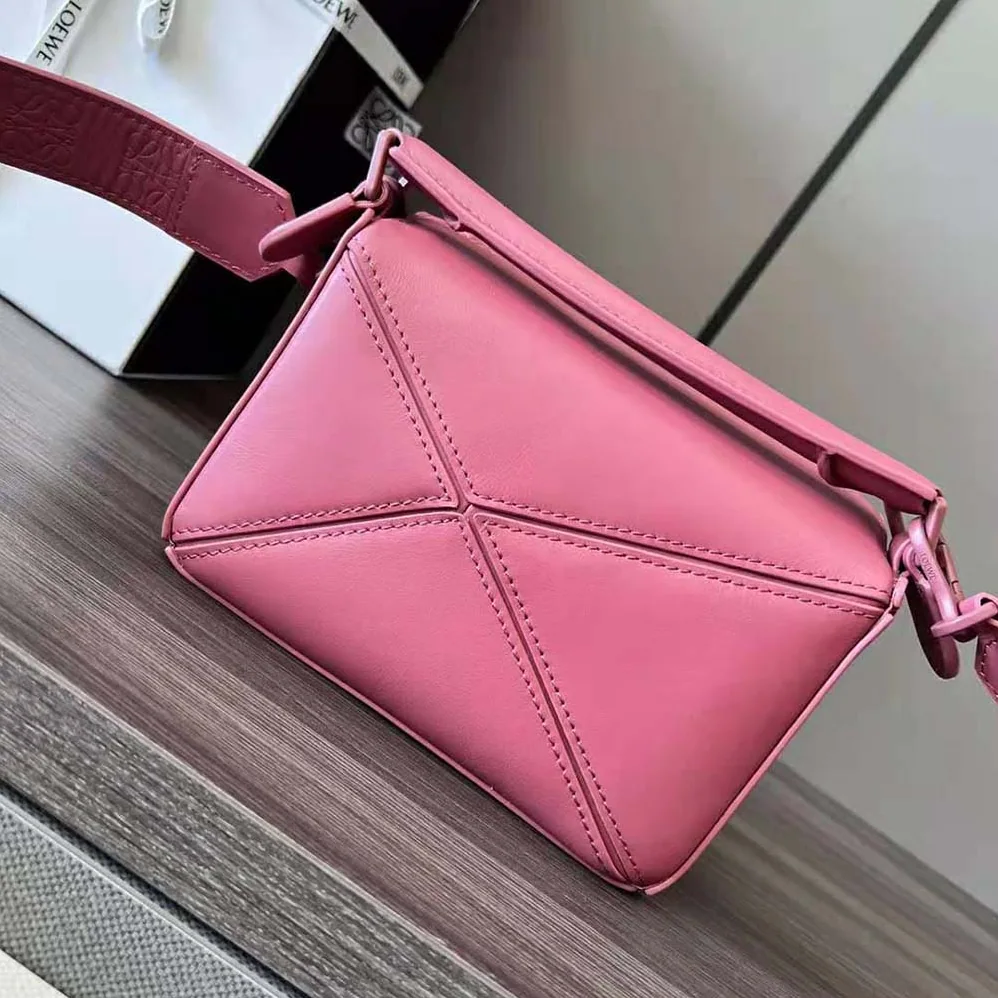 Loewe Mini Puzzle Bag in Satin Calfskin for Women in Pink Loewe Mini Puzzle Bag in Satin Calfskin for Women in Pink