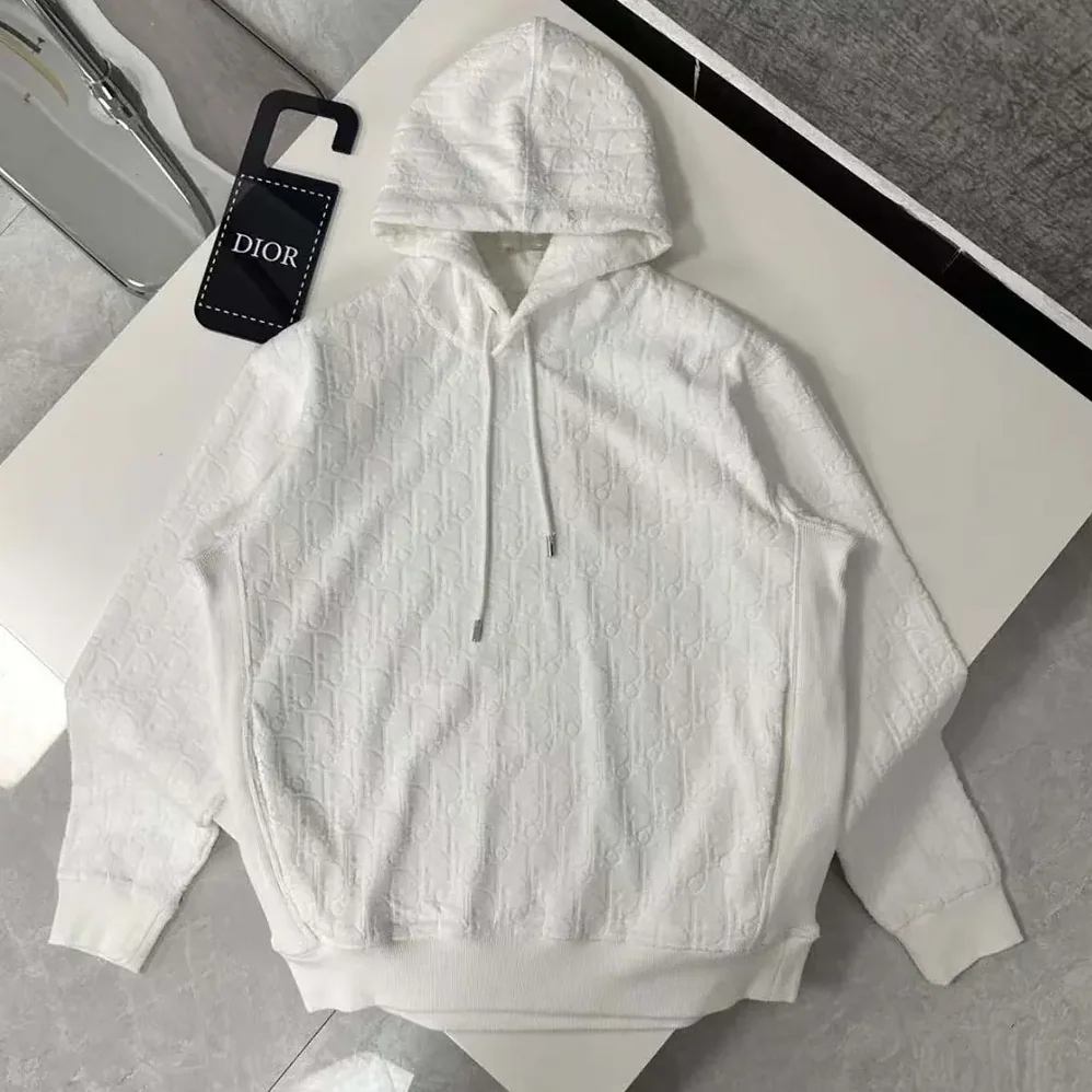Dior Oblique Relaxed-Fit Hooded Sweatshirt Off for Men in White Terry Cotton Jacquard Dior Oblique Relaxed-Fit Hooded Sweatshirt Off for Men in White Terry Cotton Jacquard