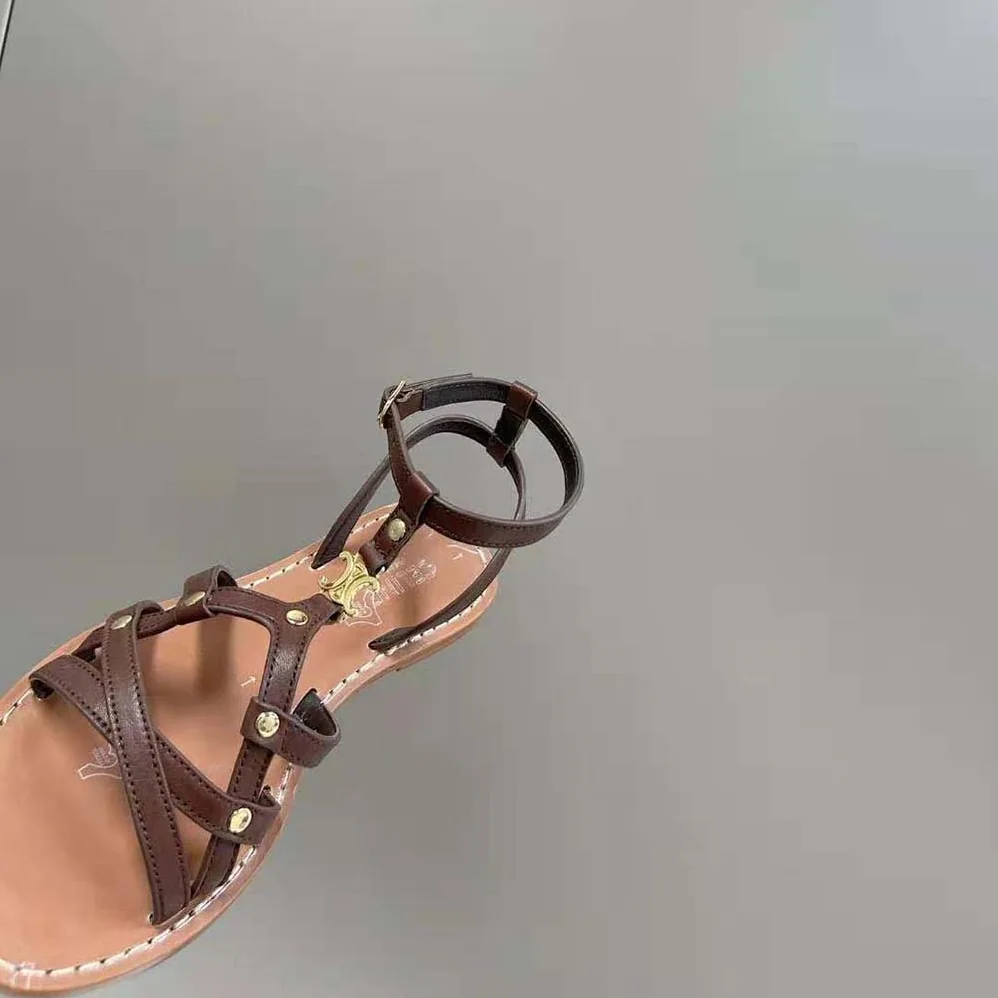 Celine Taillat Triomphe Sandal in Vegetable for Women in Tanned Calfskin
