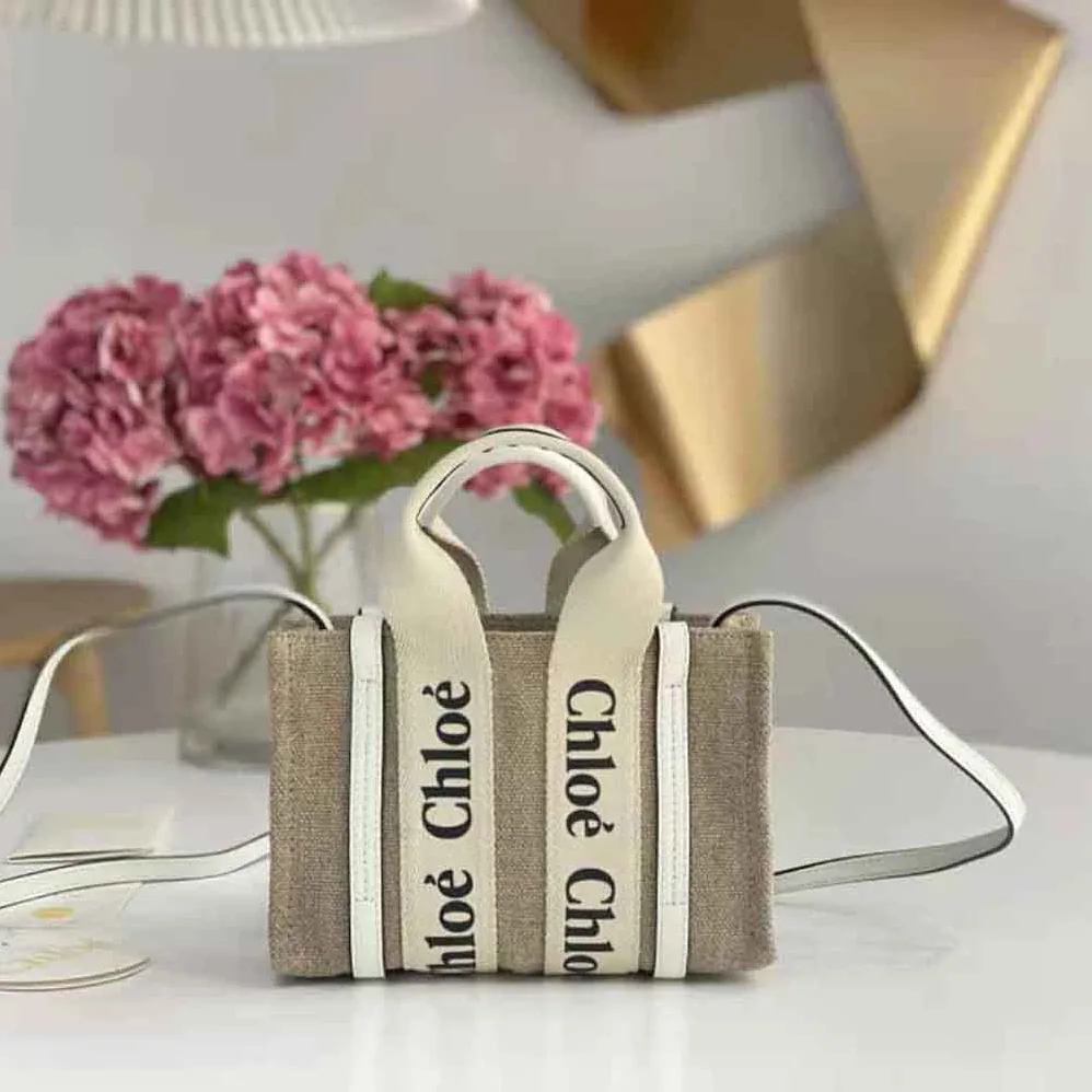 Chloe Mini Woody Tote Bag for Women in White