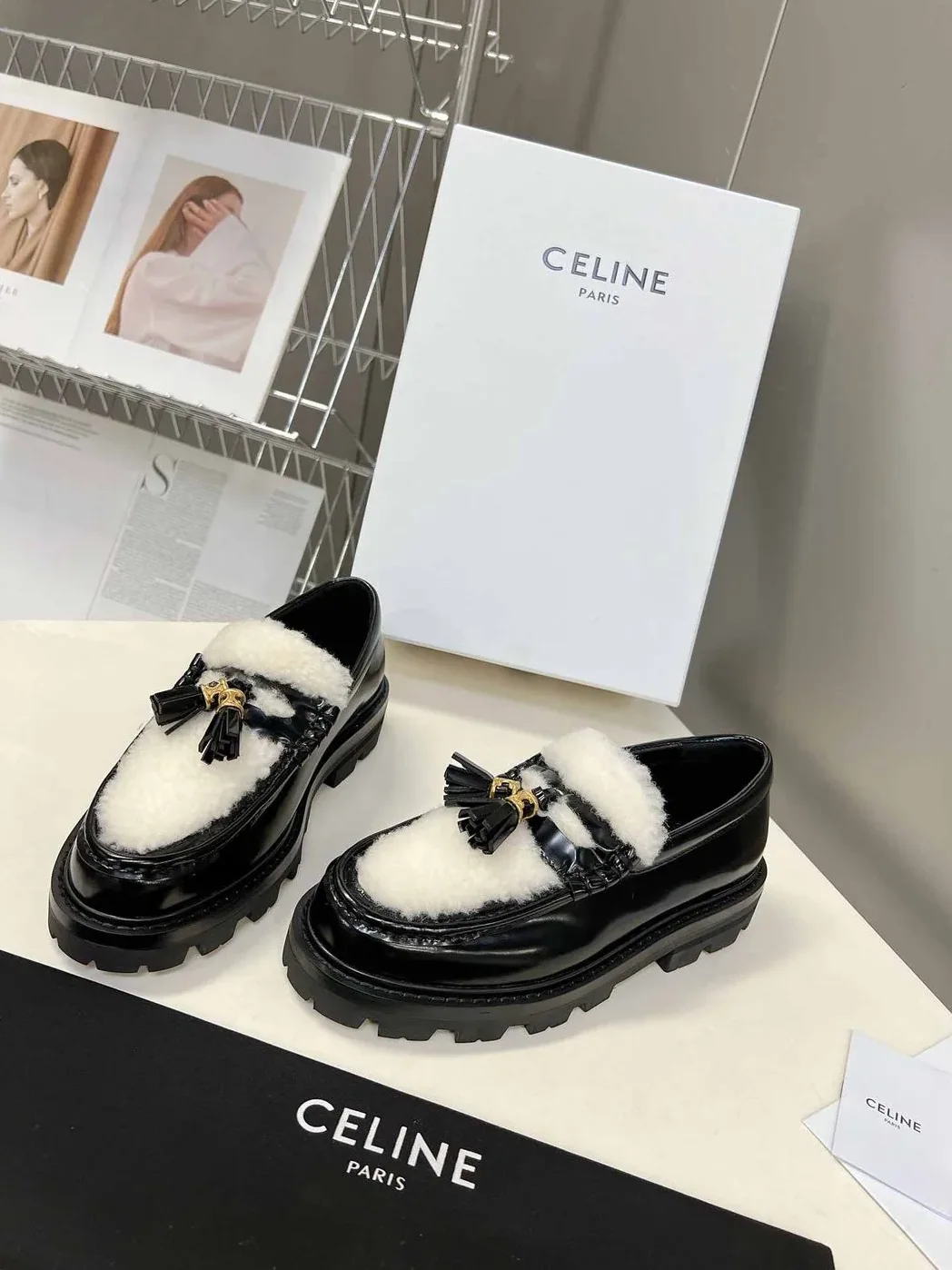 Celine Margaret Fur Loafer With Tassels Black Celine Margaret Fur Loafer With Tassels Black