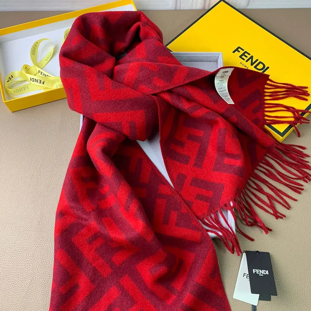 Fendi FF Scarf Red Cashmere Scarf for Unisex