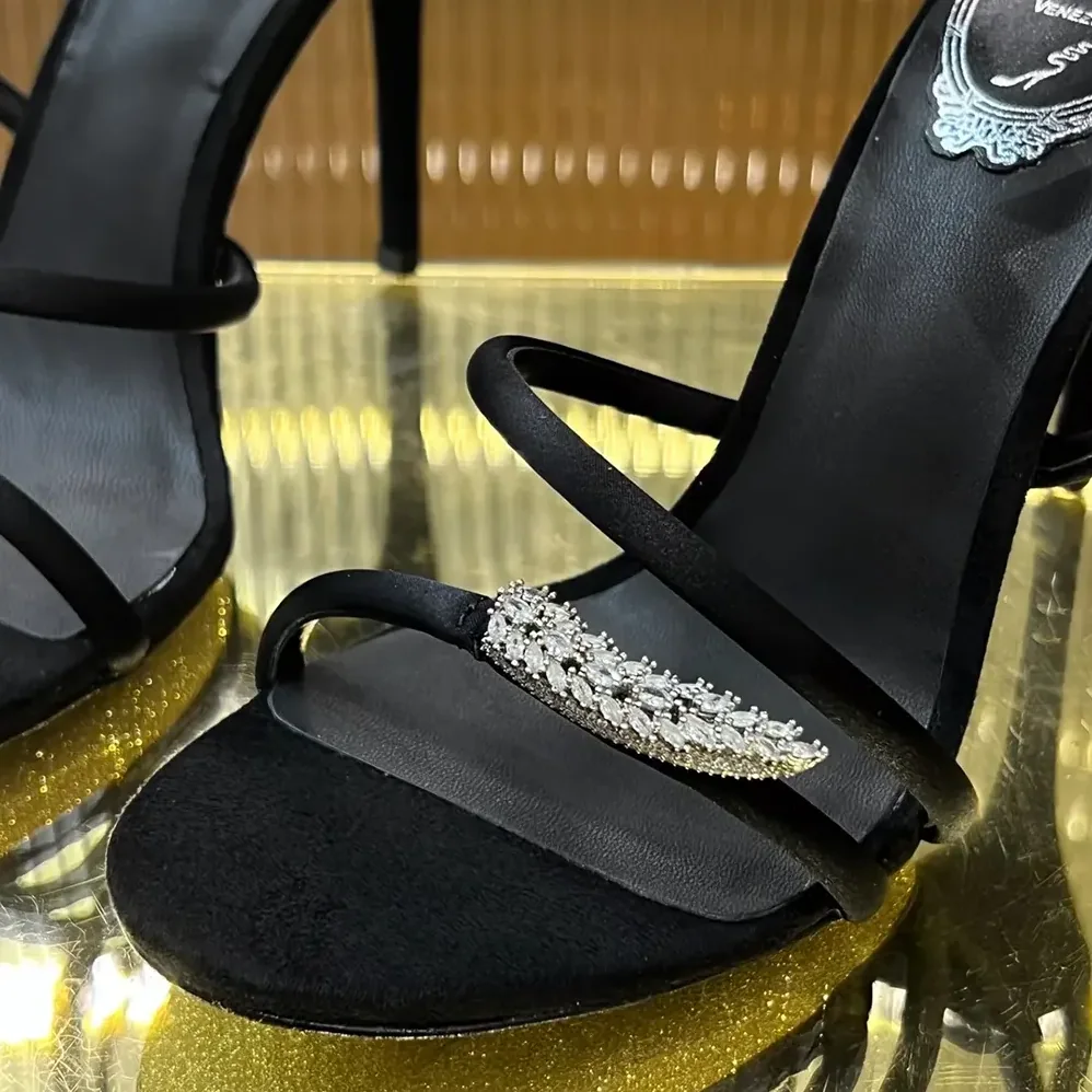 Rene Caovilla Serpente Midnight Black Sandal with Crystals 105 for Women