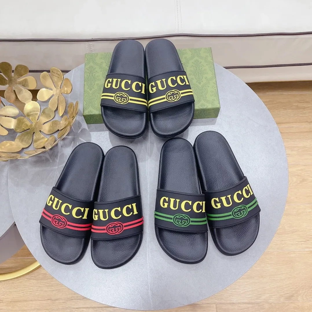 Gucci Logo Rubber Slide Black Red And Yellow for Men Gucci Logo Rubber Slide Black Red And Yellow for Men