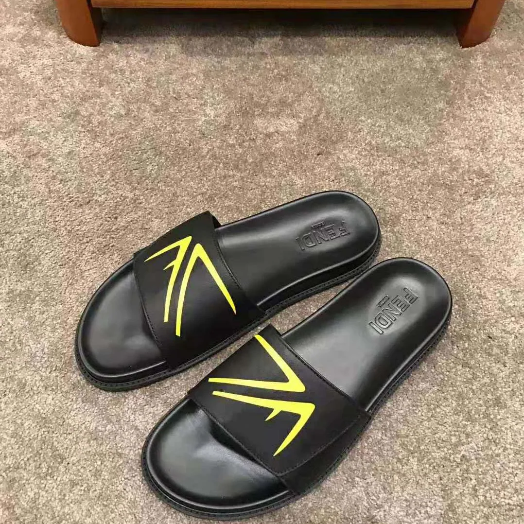 Fendi SLIDES Black Scuba and Leather Slides for Men