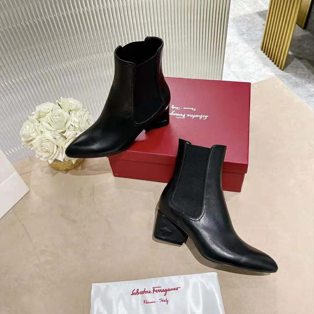 Salvatore Ferragamo Chelsea Boot in 55mm Heel for Women in Black Salvatore Ferragamo Chelsea Boot in 55mm Heel for Women in Black