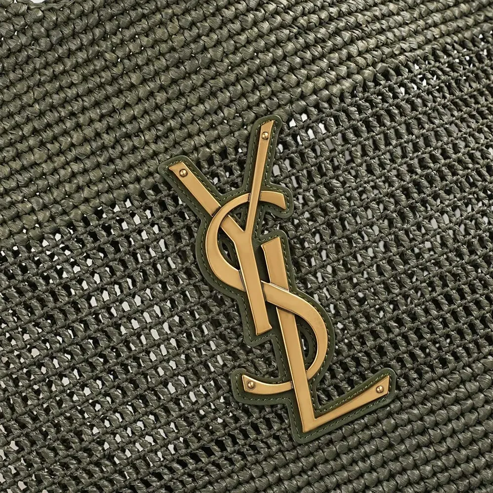 Saint Laurent YSL Icare Medium In Raffia Dark Green for Women