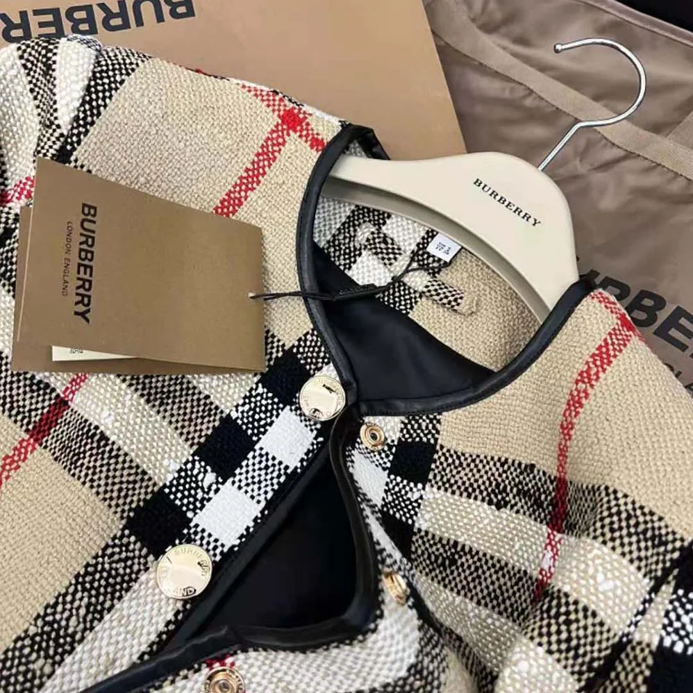 Burberry Check Bouclé Collarless Jacket for Women