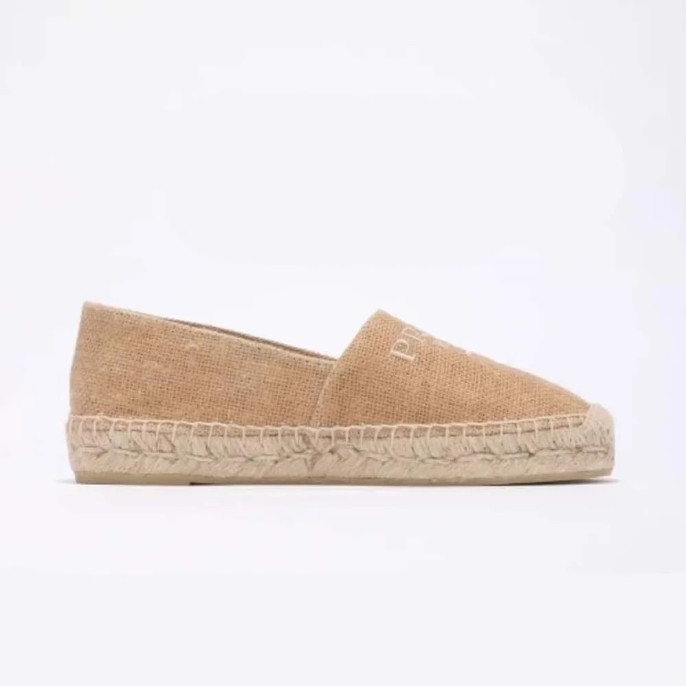 Prada Crochet Espadrilles with Embroidered Logo for Women in Beige