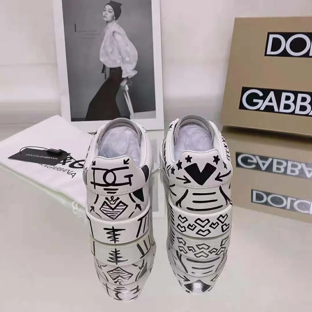 Dolce Gabbana D&G Hand for Unisex in Painted Calfskin Portofino Sneakers Dolce Gabbana D&G Hand for Unisex in Painted Calfskin Portofino Sneakers