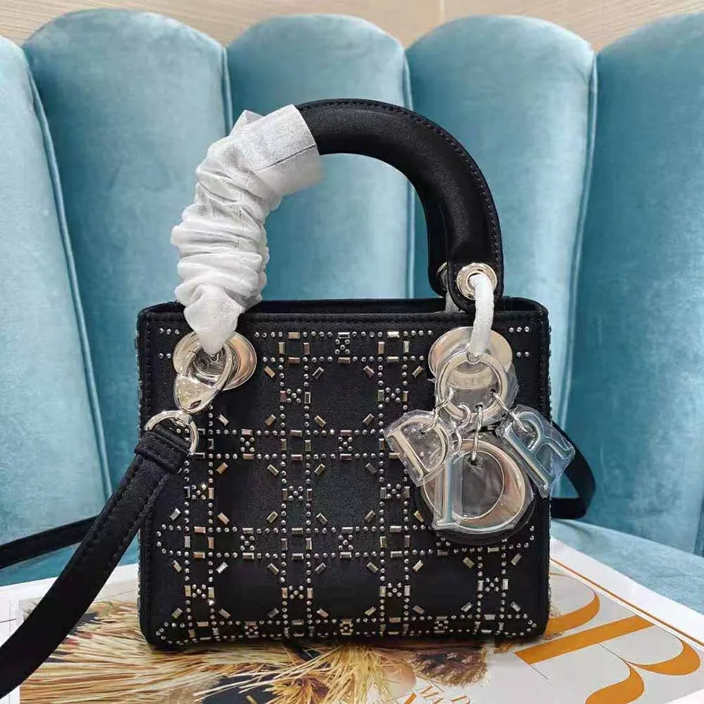Dior Mini Lady Dior Bag Black Strass Cannage Satin for Women Dior Mini Lady Dior Bag Black Strass Cannage Satin for Women