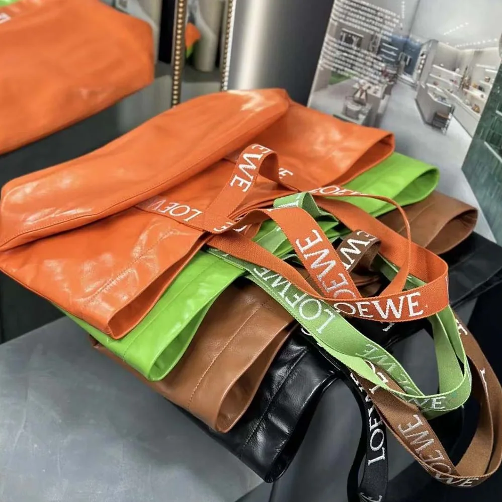 Loewe Fold Shopper in Paper Calfskin for Unisex in Orange Loewe Fold Shopper in Paper Calfskin for Unisex in Orange