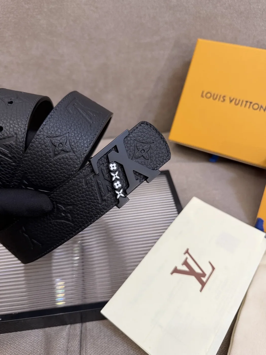 Louis Vuitton LV Initiales Embossed Monogram Pattern Belt Black