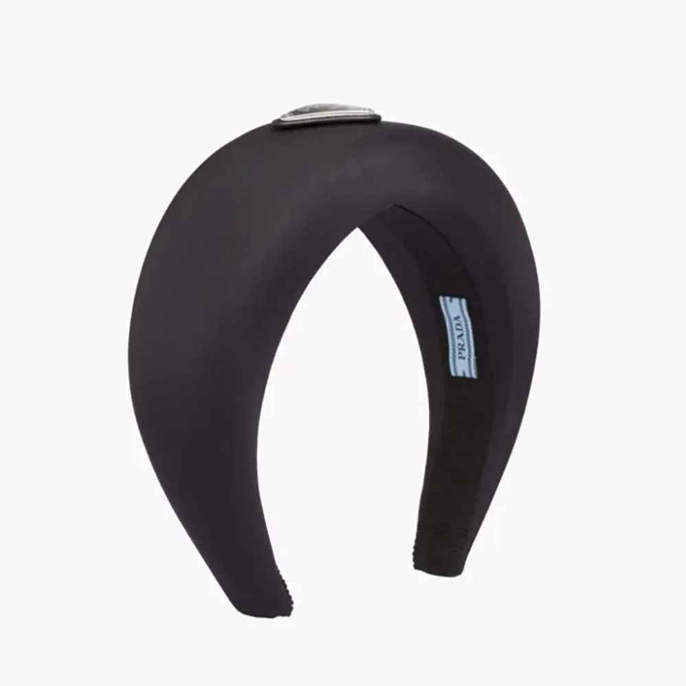 Prada Wide Nylon Headband with a Wraparound Design for Women in Black Prada Wide Nylon Headband with a Wraparound Design for Women in Black