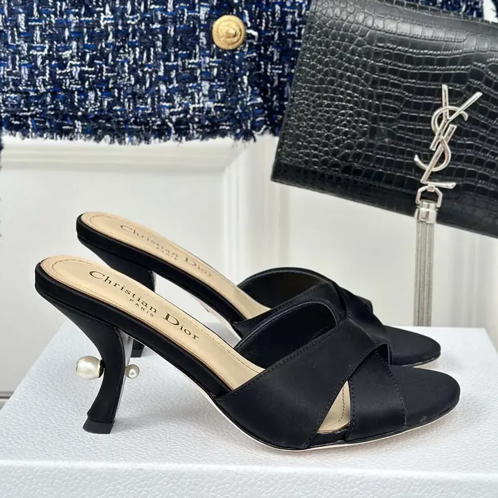 Dior Dior Tribales Heeled Slide Black Satin for Women