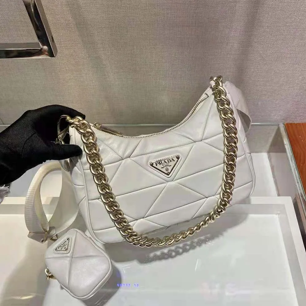 Prada System Nappa Leather Patchwork Shoulder Bag for Women in White Prada System Nappa Leather Patchwork Shoulder Bag for Women in White