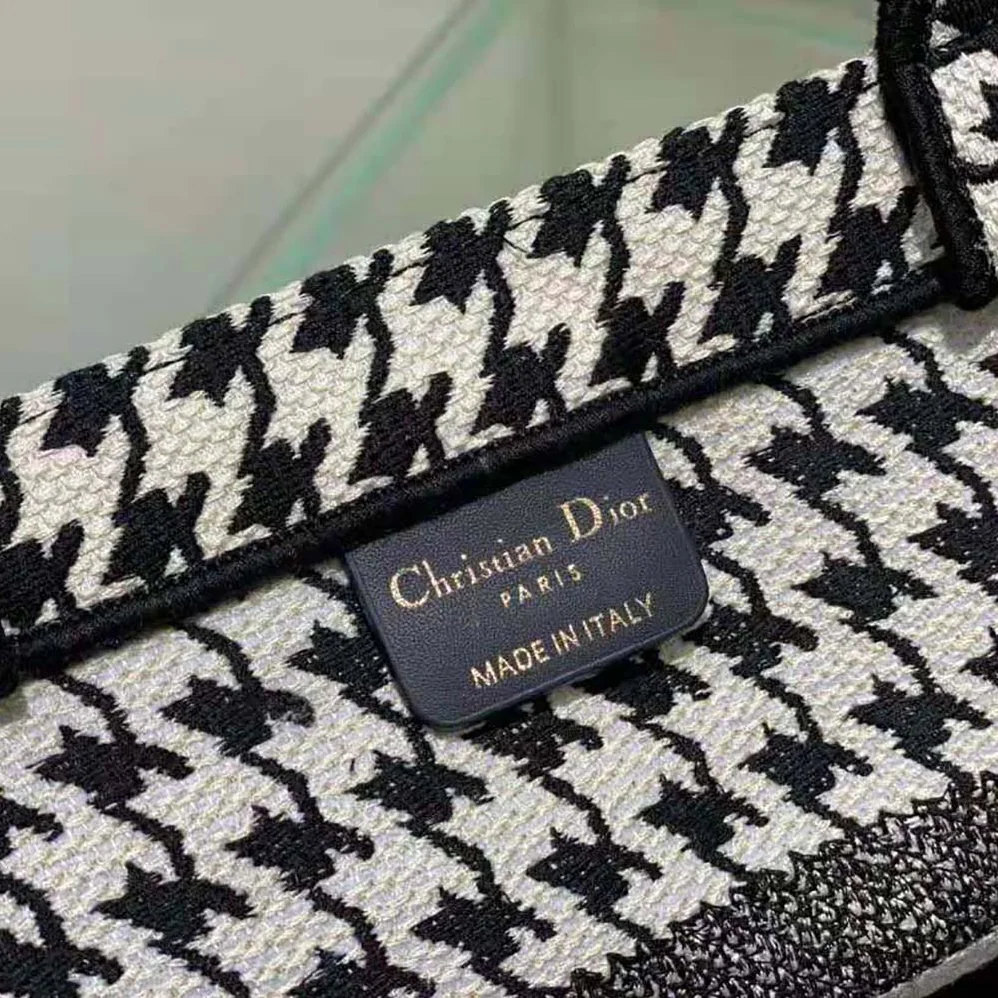 Dior Small Dior Book Tote Black and White Houndstooth Embroidery for Women Dior Small Dior Book Tote Black and White Houndstooth Embroidery for Women