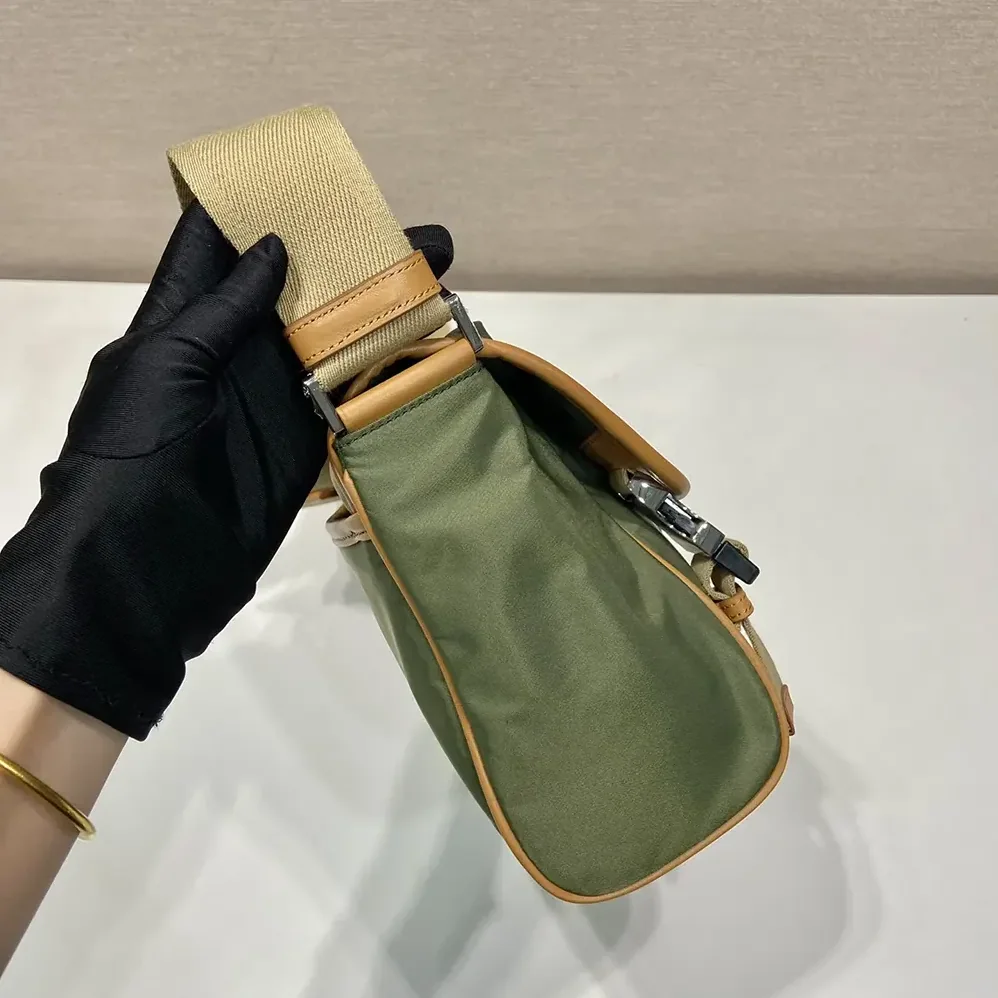 Prada Re-Nylon and Leather Shoulder Bag for Men in Dark Green