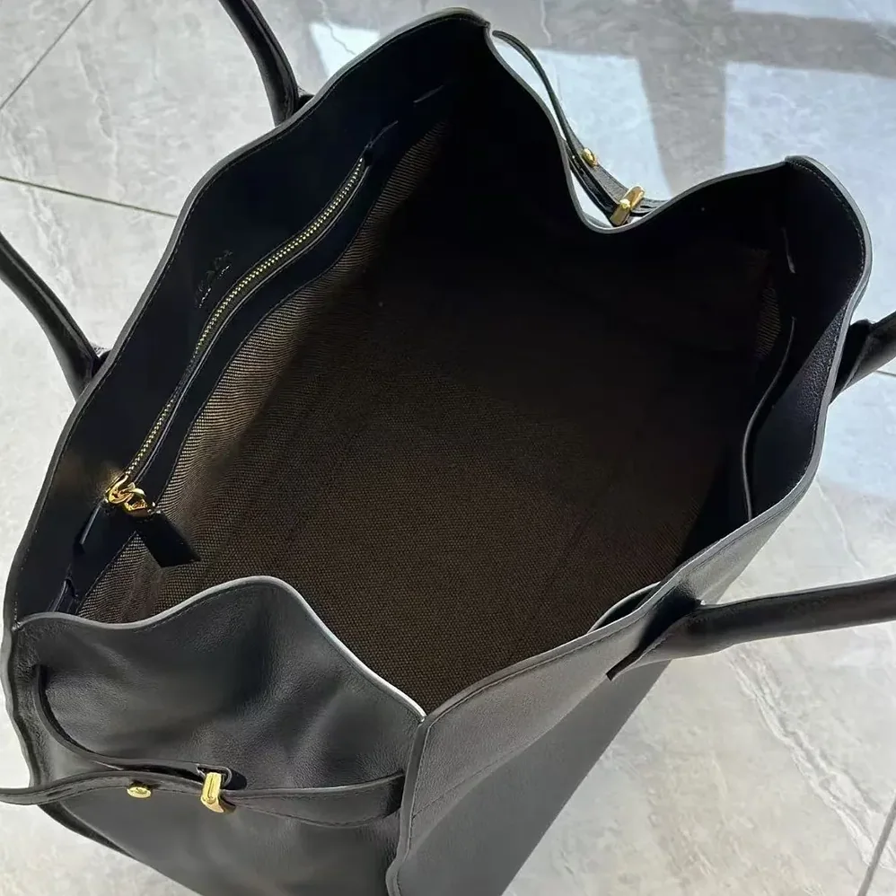 Prada Large Leather Tote Bag for Women in Black