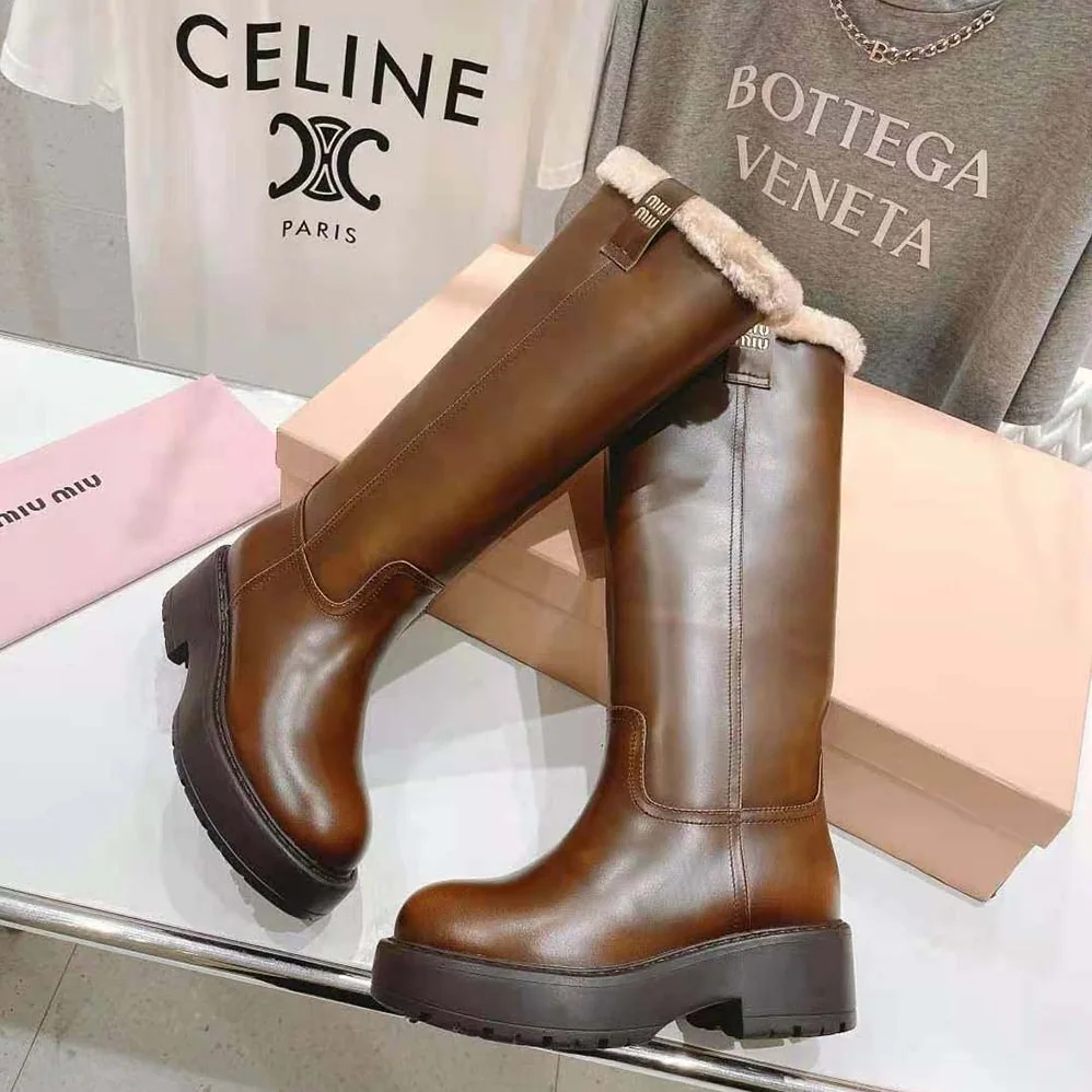 Miu Miu Fumé Leather Boots for Women in Brown Miu Miu Fumé Leather Boots for Women in Brown