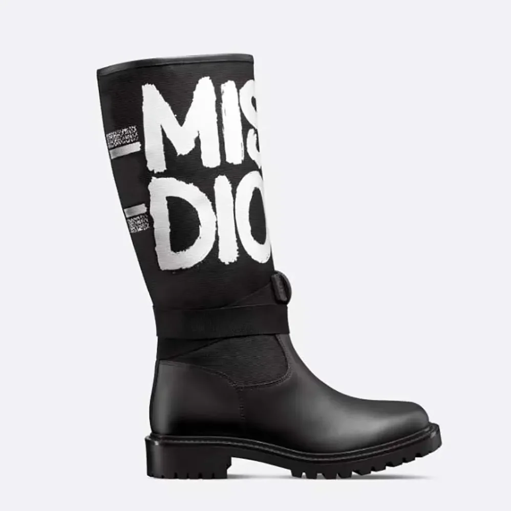 Dior D-Major Boot Black Technical Fabric with White Miss Dior Graffiti Print for Women
