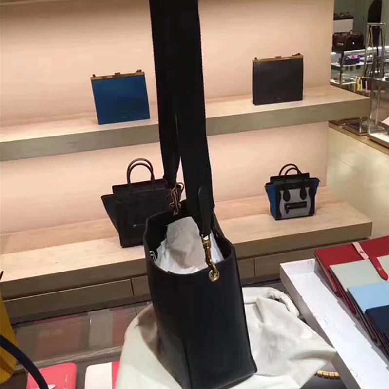 Celine Sangle Small Bucket Bag in Soft Grained Calfskin for Women in Black