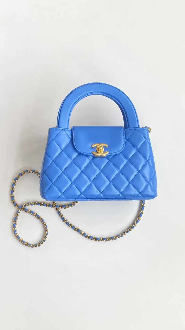 Chanel Kelly Mini Top Handle Bag in Blue Gold Hardware