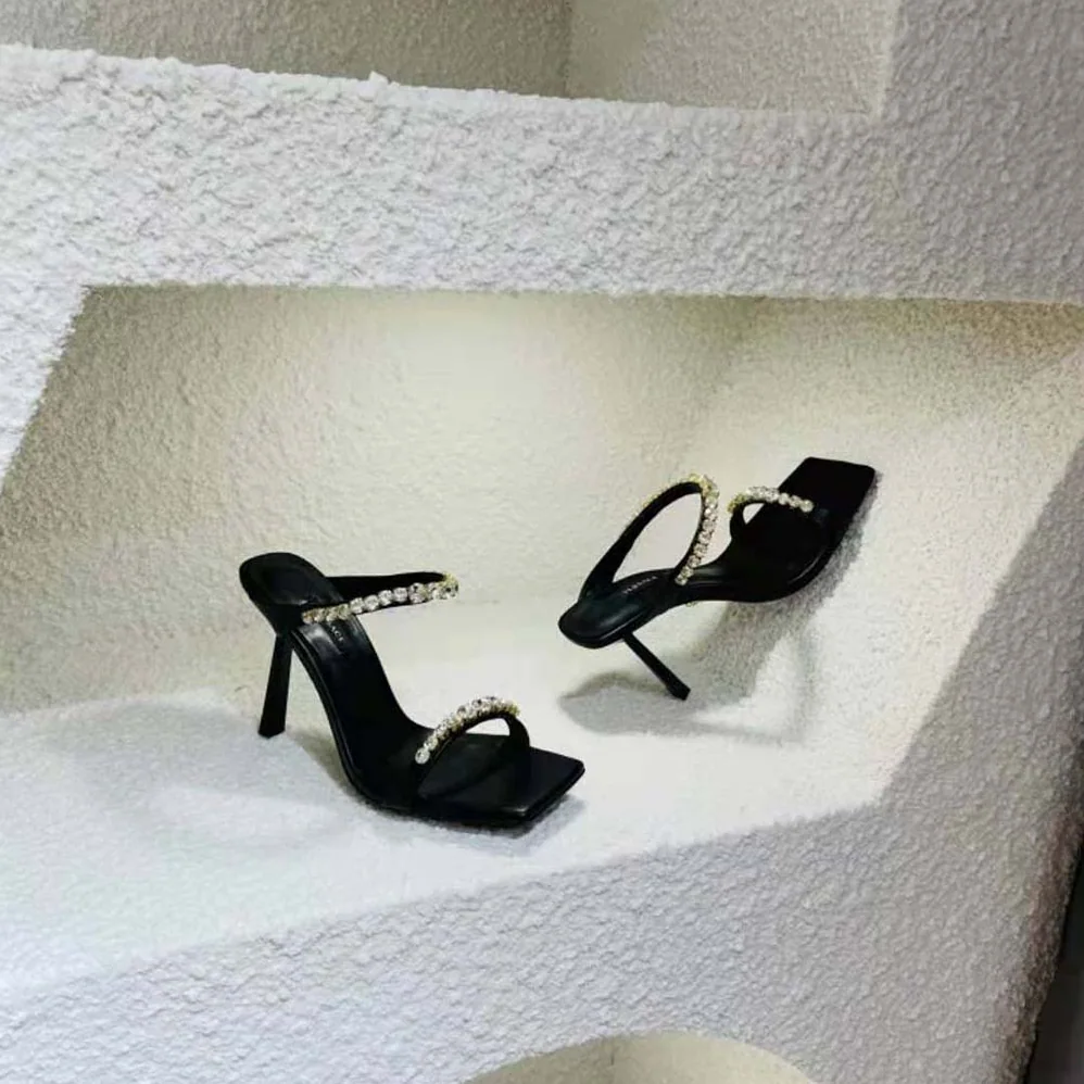 Versace Rhinestone Mules in 105mm Heel Hight for Women in Black Versace Rhinestone Mules in 105mm Heel Hight for Women in Black