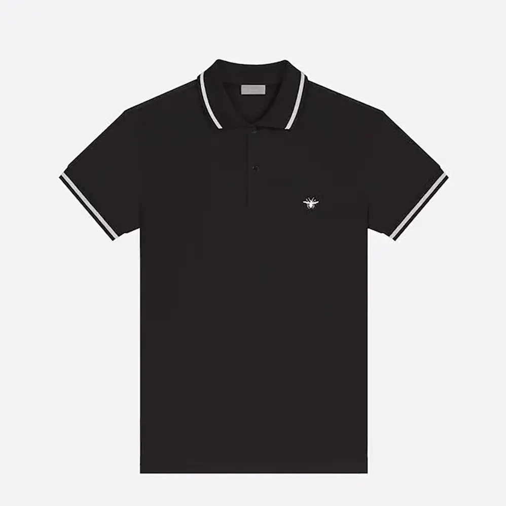 Dior Polo Shirt with Bee Embroidery Black Cotton Piqué for Men Dior Polo Shirt with Bee Embroidery Black Cotton Piqué for Men