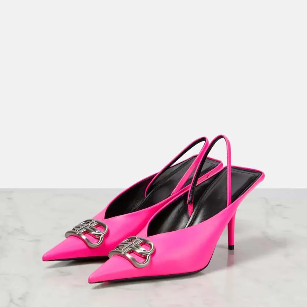 Balenciaga Square Knife BB Slingback Mules for Women in Pink Balenciaga Square Knife BB Slingback Mules for Women in Pink